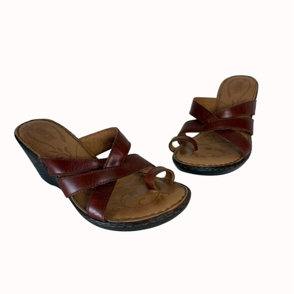 Born Leather Wedge Sandals Size 9 Brown Criss Cross Straps Open Toe Comfortable - Picture 13 of 13